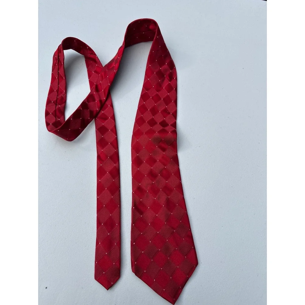 Nicole Miller New York Mens Red Geometric‎ Diamond Silk Necktie Formal Business
